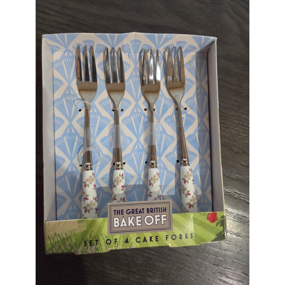Great British Bake Off Set of 4 Cake Forks Floral Ceramic Handles